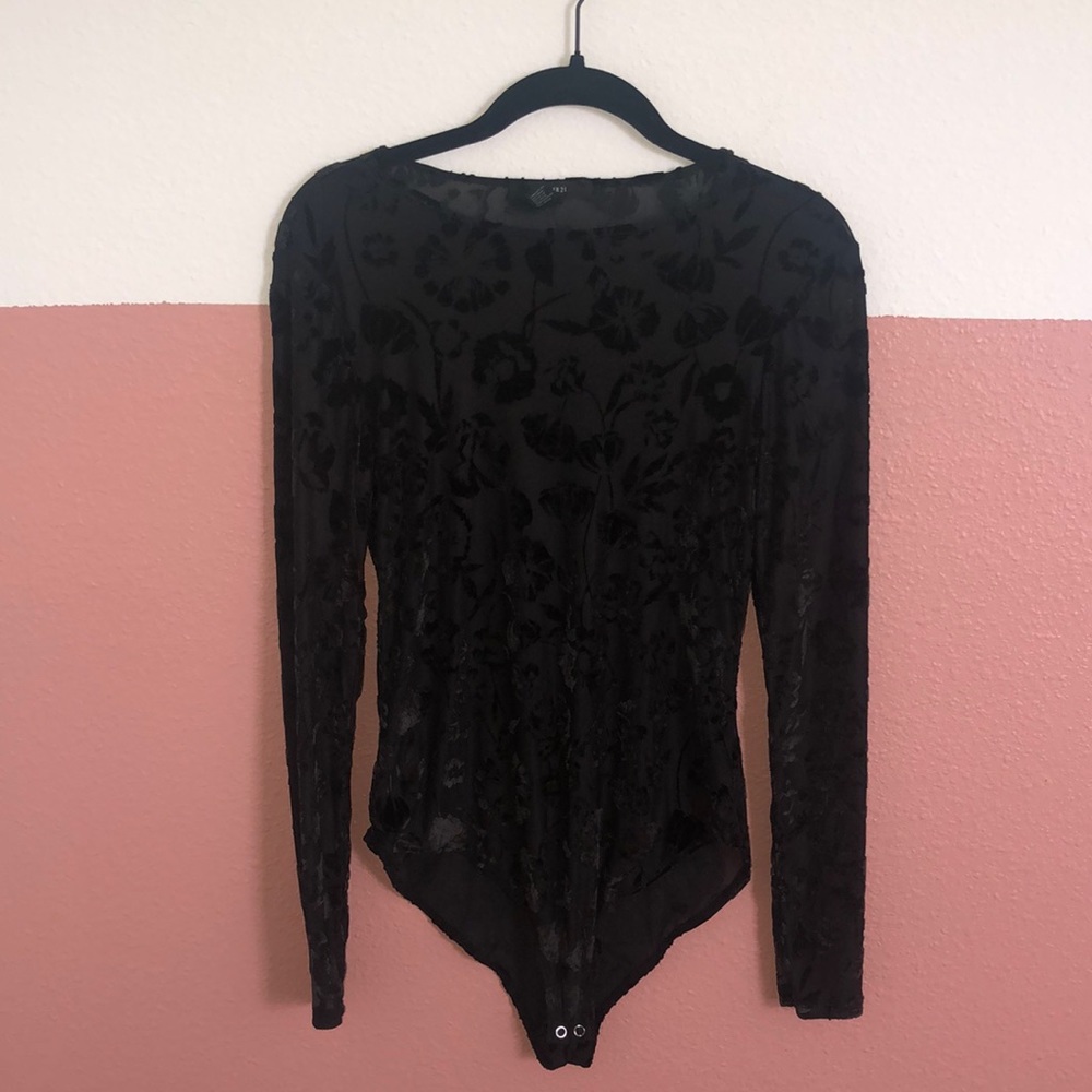 Black Velvet Floral Long Sleeve Bodysuit